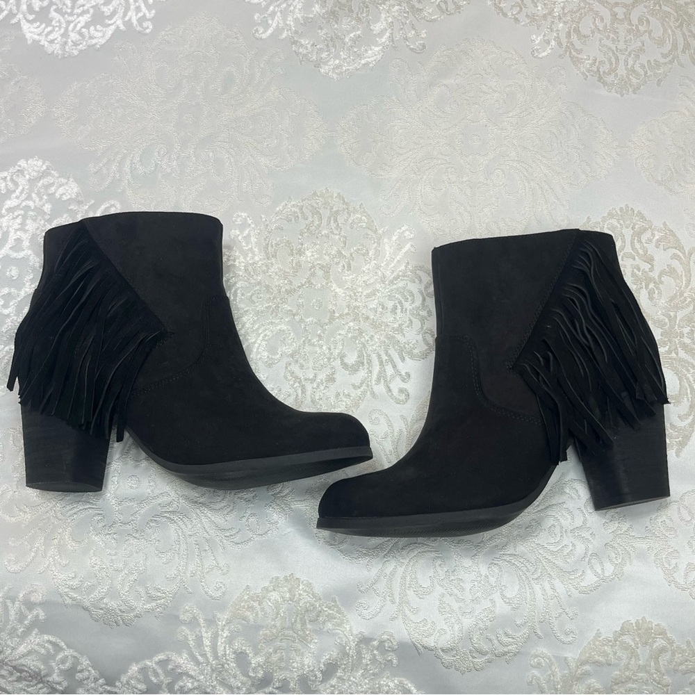 Madden girl Descent Black Heeled Ankle Boots With Fringe Black Size 8